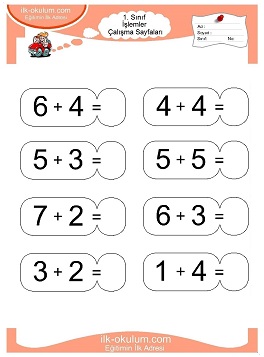 Çocuklar İçin toplam işlemi yaprak testleri 